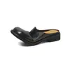 Pantuflas tipo Mula de Piel de Vaca de Primera Capa para Mujer, Cubierta a la Mitad Verano Nuevo Estilo Sandalias de Piel Genuina con Efecto Desgastado, Punta Redonda, Tacón Medio para Mujer
