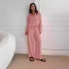 Traje Europeo y Americano Transfronterizo Amazon 2024 Nuevo Algodón y Lino Cárdigan Top de Manga Larga Pantalones con Bolsillo de Solapa Pantalones de Pierna Ancha Conjunto de Dos Piezas