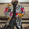 Chaqueta Larga de Algodón Marrón con Botones Blancos, Producto Nuevo Digital de Impresión 3D Multicolor Transfronterizo Europeo y Americano