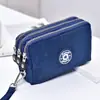 Porta-moedas Longo com Zíper Três Camadas Espessas, Bolsa de Mão Feminina, Bolsa de Pulso para Celular, Tecido Lavado Fofo