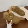 Zapatos Birkenstock de suela gruesa con tacón oculto 2026 Primavera/Otoño nuevos slip-on perezosos Birkenstock de punta cerrada medias zapatillas para mujer uso exterior