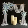 Arco Decorativo de Troncos de Madeira Estrutura para Cena de Casamento ao Ar Livre Estilo Floresta Arranjo de Gaze Branca Fundo de Porta de Madeira Suporte de Flores Arco de Casamento