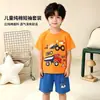 Conjunto de Algodão Puro de Manga Curta para Crianças Verão Meninos Estampa de Desenho Roupas de Casa Conjunto de Duas Peças Respirável e Confortável Pijama de Bebê