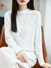 Camiseta de manga larga de algodón puro de alta gama y peso pesado con cuello medio redondo, una prenda interior para mujer, adecuada para primavera, otoño e invierno, con un aspecto juvenil