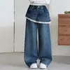 Calça Jeans Feminina Outono 2026 Novo Estilo Coreano com Renda, Calça Reta Solta de Perna Larga Emagrecedora para Meninas