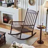 Sillón Mecedor Retro Estilo Francés para Uso Doméstico, Adecuado para Apartamentos Pequeños, Sillón Mecedor Individual para Sala de Estar, Sillón de Ocio de Madera Maciza para Balcón
