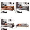 Sofá de Oficina, Tres Plazas de Cuero Genuino Estilo Italiano, Sala de Recepción Simple Business Casual, Juego de Sofá y Mesa de Café para Sala de Estar