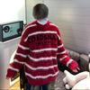Contraste Listra Crewneck Mink Fleece Sweater Masculino Outono e Inverno Estilo Americano Retro Solto Preguiçoso Casal Macio Ceroso Knitted Sweater