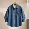Camisa de mezclilla para niño de primavera y otoño, talla grande, con cuello, bordado de letras, corte holgado y cómodo, prenda exterior de manga larga, estilo moderno