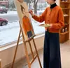 Cardigan Suéter Laranja Abóbora Feminino Roupa de Inverno Toque de Luxo Macio Preguiçoso Aderente Tricô Cardigan Top Curto Engrossado