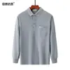 Camiseta de Algodão Grossa de Manga Longa para Homens, Primavera e Outono, Estilo Casual Solto, Cor Sólida, Gola de Lapela, Bolsos Reais, Roupa de Outono