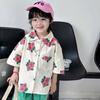 Ropa para niños, verano 2025, cárdigan de manga corta holgado con estampado de peonías, estilo coreano, para niños y niñas.