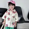 Camisa Estampada de Manga Corta Verano 2025 para Niños y Niñas Estilo Coreano Camisa Suelta Estampada de Peonías Cardigan Estilo Británico