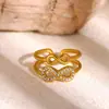 Anel Aberto Vintage em Ouro 18K Aço Inoxidável Pérola Zircônia Anéis de Joias de Aço Titânio Estilo Ins de Alta Qualidade