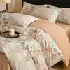Juego de Cama de Cuatro Piezas de Algodón Puro Cepillado Cerámico con Impresión Digital Engrosado Funda Nórdica para Dormir Desnudo Sábana Ropa de Cama para Dormitorio Principal