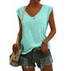 En Stock Amazon Verano Europeo y Americano Color Sólido Manga Corta Cuello en V Casual Holgado Camiseta sin Mangas Camiseta de Manga Corta para Mujer