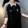 Juvenil Versátil 2026 Nuevo Estilo Holgado Moderno Rayas Estampado Casual Versátil Verano Mujer Polo Manga Corta Top