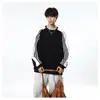 Sudadera unisex elegante de bloques de color a rayas con cuello redondo y corte extragrande, camiseta de manga larga para primavera y otoño, top holgado y casual para adolescentes