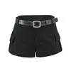 Shorts cargo de verano para mujer, estilo retro americano, sexy, moda nueva, tiro bajo, pierna ancha, con cinturón y detalles de bolsillo