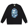 Moletom fino de terry para comércio exterior transfronteiriço, para homens e mulheres, estação outono, com estampa de letras homem-macaco e camuflagem, caimento solto, gola redonda, pulôver, moderno