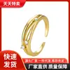 Anillo de Línea Multicapa Estilo Europeo y Americano Transfronterizo, Chapado en Cobre con Oro de 14 Quilates, Lujo Ligero, Diseño Simple con Diamantes Incrustados, Anillo Abierto para Mujer, En Stock