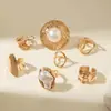 Joyería Europea y Americana Geométrica Ins Estilo Metálico Exagerado Anillo de Perla Personalizado Dulce y Fresco Conjunto de Anillos Abiertos de Línea