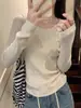 Suéter 100% lana pura para mujer, corte ajustado, adecuado para primavera y otoño, elegante diseño de cuello redondo, perfecto como capa interior o capa base, y favorecedor para figuras petite.