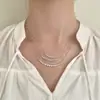 Collar de Plata de Ley 925 Japonés y Coreano para Mujer, Colgante Geométrico de Diamante Sonrisa de Lujo Ligero de Nicho, Cadena de Clavícula Apilable de Moda
