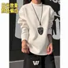 Camiseta de Manga Longa Cor Sólida Grossa Pesada Transfronteiriça Estilo Americano Camisa Base Plush Dupla Face Estilo Outono/Inverno Masculino Moletom Gola Meia Alta