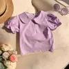 Nova Camisa Polo de Verão para Meninas Manga Curta Gola Boneca Manga Bufante Algodão Camiseta Estilo Coreano Doce Top