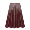 Moda Femenina Nueva Primavera 2026 AliExpress Transfronterizo Silueta Línea A Color Sólido Dobladillo Amplio Falda de Piel Sintética