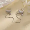 Brincos de Clipe Estrela de Camada Dupla com Strass, Estilo Hip-Hop, Corrente de Caixa Elegante para Comércio Exterior com Franja Estrela de Cinco Pontas Zircônia Ear Cuff para Orelhas Sem Furo