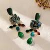 Pendientes de Gota de Flor de Resina Verde Transfronterizos Europeos y Americanos, Pendientes de Lujo Ligero de Gama Alta, Pendientes de Moda Exagerados Retro para Mujer