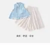 Conjunto para Niñas Nuevo Estilo Chino Estilo Nacional Ropa de Verano para Niños Nuevo Conjunto de Dos Piezas de Chaleco de Moda y Pantalones Anchos para Niñas Pequeñas