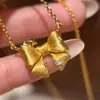 Anel de Laço Estrela Estilo Doce para Mulheres, Processo de Galvanoplastia de Ouro Real Moderno, Brincos e Colar de Laço de Alta Qualidade