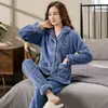 Pijama de mujer otoño e invierno forro polar de coral engrosado cálido de invierno para madre de mediana edad talla grande traje de franela para el hogar