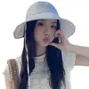 Sombrero de Pescador Rayado Azul Retro Estilo Japonés para Mujer Primavera y Verano Ala Grande Sombrilla Sombrero para Cabeza Grande Cara Redonda Sombrero de Cuenca Pequeña