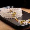 Pulsera optimizada de cuentas de Buda de cristal blanco con 108 cuentas, cuentas de oración del mantra de seis caracteres Dhamaka Sutra esmeriladas, estilo unisex