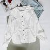Oferta especial: Camisa de Algodón para Mujer Estilo Bosque con Cuello de Muñeca Grande, Adelgazante, Juvenil y Linda, Camisa Blanca con Cuello de Pétalo y Manga Abullonada