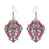 Pendientes Turquesa de Venta Caliente Transfronteriza Pendiente Colgante de Cruz de Diamante Exagerado Retro Estilo Étnico para Mujer