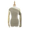 Estilo Europeu e Americano Sexy Elegante Ombro Inclinado Plissado Design de Vestido de Fita Sem Mangas Sexy Ombro Caído Justo ao Quadril Saia Curta