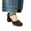 Zapatos de Tacón Alto Marrones Sandalias de Verano Huecas Baotou para Mujer con Suela Gruesa Mary Jane Lazo Tacón Grueso