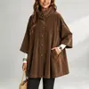 Comercio Exterior Europeo y Americano Otoño e Invierno Nuevo Chaqueta de Pana Holgada para Mujer Cuello Alto de Una Sola Fila Longitud Media Casual Top para Mujer