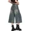Jeans cropped rectos rasgados de moda versátiles de estilo retro americano para mujer, pantalones anchos vintage nuevos de verano