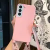 Adecuado para Samsung, Bucle de Colgante Reforzado con Correa Ancha, Funda para Teléfono Anti-Caídas de Protección Completa, Funda Cruzada para Teléfono de Color Caramelo Integrada en TPU