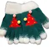 Guantes de Árbol de Navidad de Copo de Nieve para Mujer en Invierno, Sin Dedos, Pantalla Táctil, Terciopelo, Engrosados, Cálidos y Peludos, Ciclismo para Estudiantes