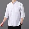Camisa de Verano de Alta Gama para Hombre Estilo Chino Versátil Color Sólido Delgada de Manga Corta Camisa Versátil con Elegante Manga Media