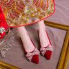 Zapatos Individuales de Corte Bajo Nuevos de Primavera, Verano y Otoño 2023 para Mujer, Tacones Altos Rojos de Punta para Dama de Honor, Zapatos de Boda para Mujer, Versátiles
