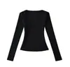 Camisa Básica Manga Longa Gola U Estilo Desejo Puro para Mulheres, Top Slim Fit Cor Sólida Estilo Americano Primavera e Outono 2026, Camiseta Curta Fashion