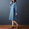 Toma Real del Vestido de Mezclilla de Manga Larga con Solapa de Longitud Media Reductor de Edad Holgado Estilo Coreano Otoño e Invierno 2025 Vestido Camisa Retro
